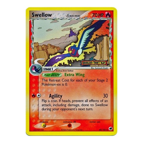 Swellow (Delta Species) 40/101 EX Dragon Frontiers Reverse Holo Uncommon Pokemon Card NEAR MINT TCG
