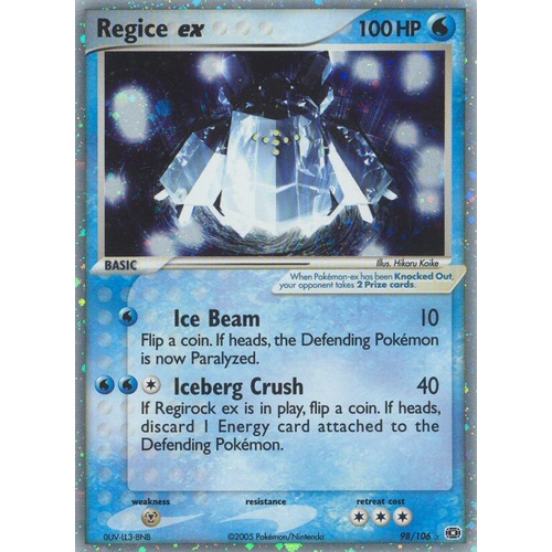 Regice ex 98/106 EX Emerald Holo Ultra Rare Pokemon Card NEAR MINT TCG