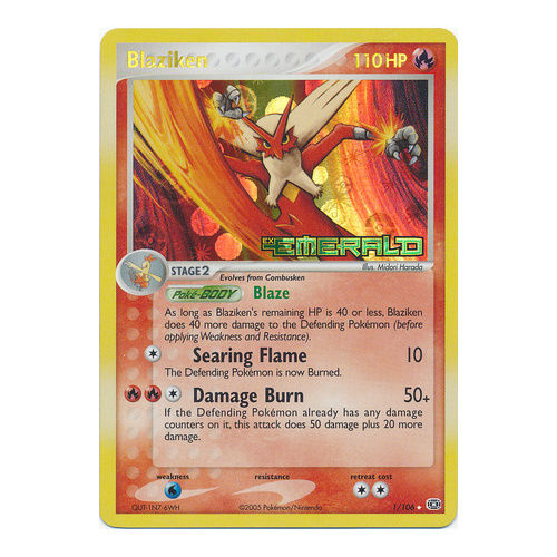 Blaziken 1/106 EX Emerald Reverse Holo Rare Pokemon Card NEAR MINT TCG