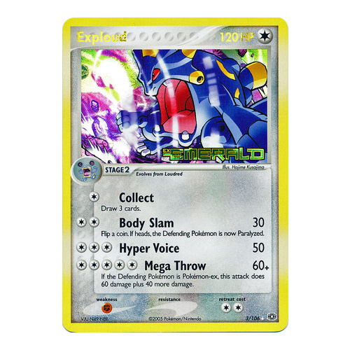 Exploud 3/106 EX Emerald Reverse Holo Rare Pokemon Card NEAR MINT TCG