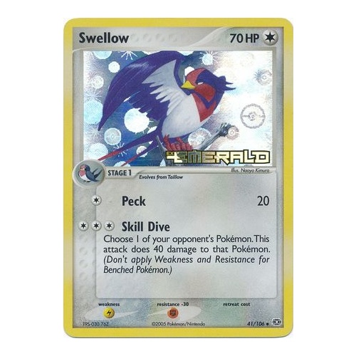 Swellow 41/106 EX Emerald Reverse Holo Uncommon Pokemon Card NEAR MINT TCG