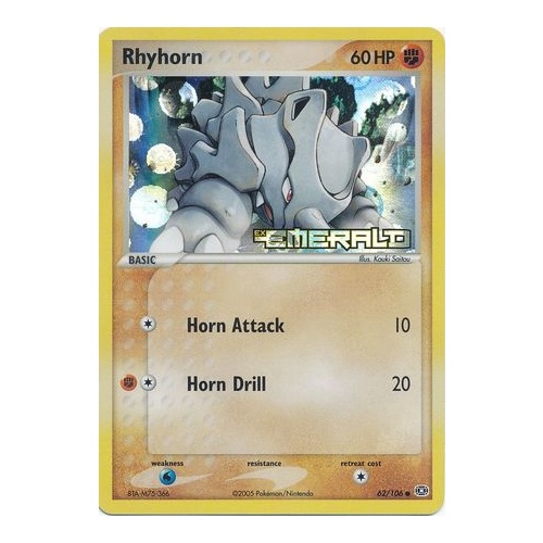Rhyhorn 62/106 EX Emerald Reverse Holo Common Pokemon Card NEAR MINT TCG