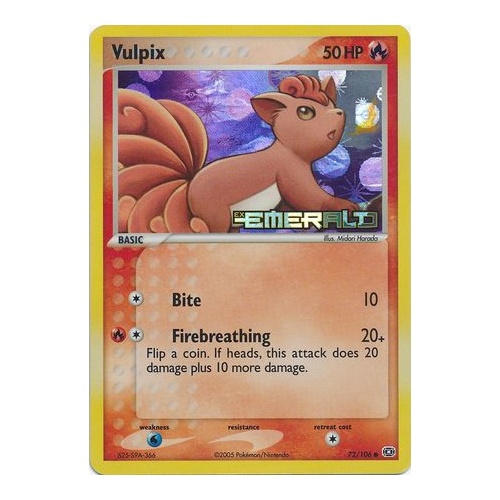 Vulpix 72/106 EX Emerald Reverse Holo Common Pokemon Card NEAR MINT TCG