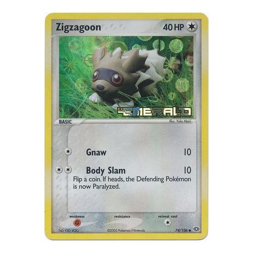 Zigzagoon 74/106 EX Emerald Reverse Holo Common Pokemon Card NEAR MINT TCG