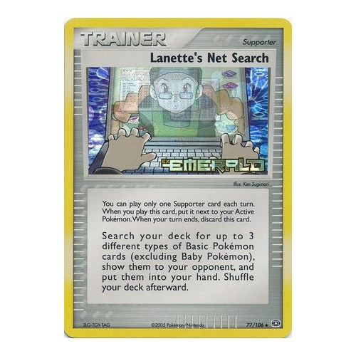 Lanette's Net Search 77/106 EX Emerald Reverse Holo Uncommon Trainer Pokemon Card NEAR MINT TCG