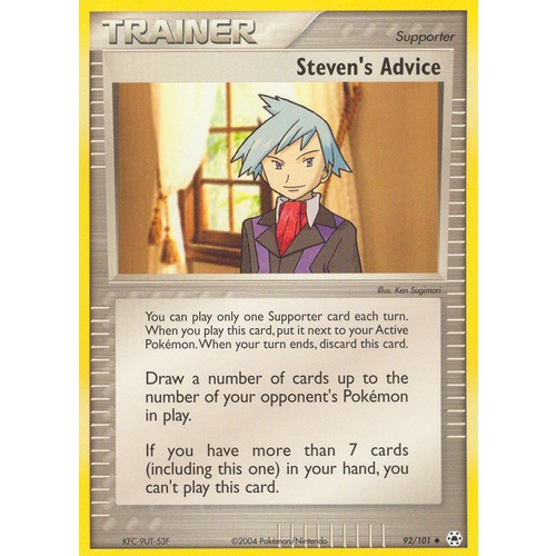 Steven's Advice 92/101 EX Hidden Legends Uncommon Trainer Pokemon Card NEAR MINT TCG