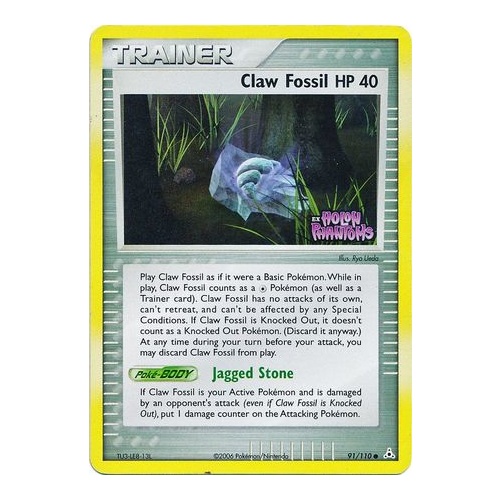 Claw Fossil 91/110 EX Holon Phantoms Reverse Holo Common Trainer Pokemon Card NEAR MINT TCG