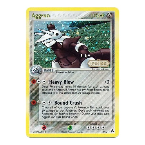 Aggron 2/92 EX Legend Maker Reverse Holo Rare Pokemon Card NEAR MINT TCG
