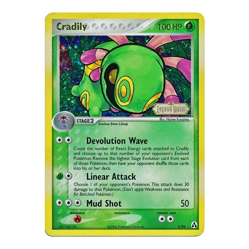 Cradily 3/92 EX Legend Maker Reverse Holo Rare Pokemon Card NEAR MINT TCG