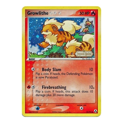 Growlithe 55/92 EX Legend Maker Reverse Holo Common Pokemon Card NEAR MINT TCG