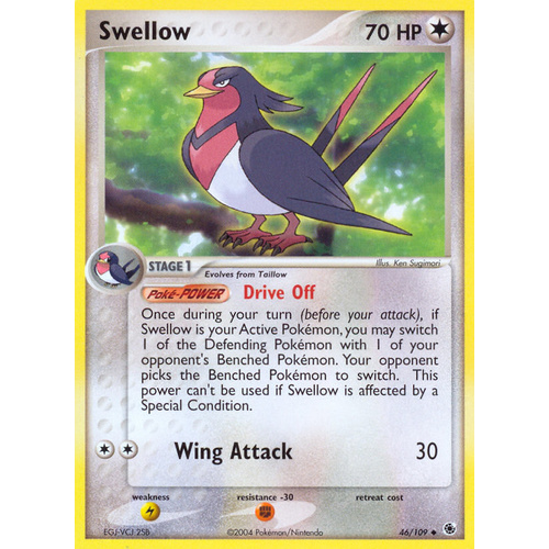 Swellow 46/109 EX Ruby and Sapphire Uncommon Pokemon Card NEAR MINT TCG