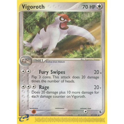Vigoroth 47/109 EX Ruby and Sapphire Uncommon Pokemon Card NEAR MINT TCG