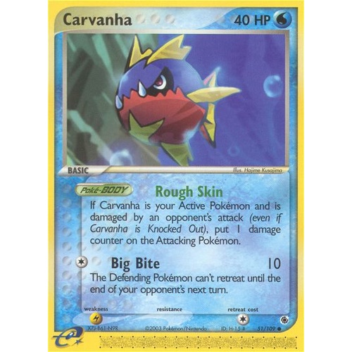 Carvanha 51/109 EX Ruby and Sapphire Common Pokemon Card NEAR MINT TCG