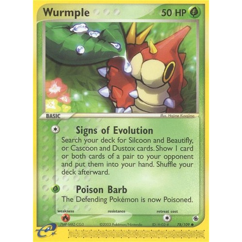 Wurmple 78/109 EX Ruby and Sapphire Common Pokemon Card NEAR MINT TCG