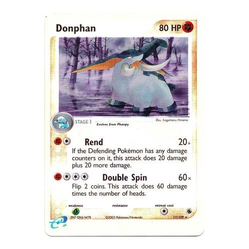 Donphan 17/109 EX Ruby and Sapphire Reverse Holo Rare Pokemon Card NEAR MINT TCG