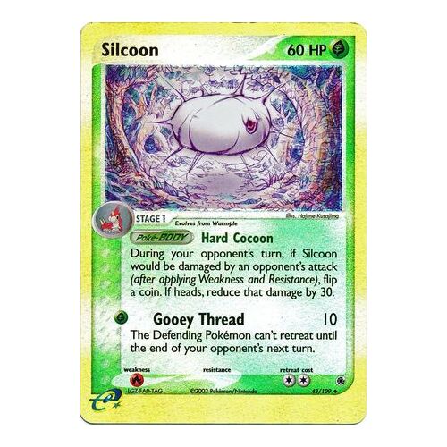 Silcoon 43/109 EX Ruby and Sapphire Reverse Holo Uncommon Pokemon Card NEAR MINT TCG