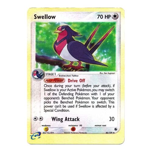 Swellow 46/109 EX Ruby and Sapphire Reverse Holo Uncommon Pokemon Card NEAR MINT TCG