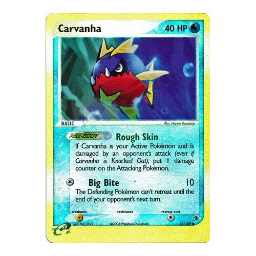 Carvanha 51/109 EX Ruby and Sapphire Reverse Holo Common Pokemon Card NEAR MINT TCG