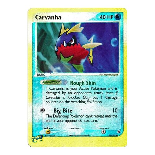 Carvanha 51/109 EX Ruby and Sapphire Reverse Holo Common Pokemon Card NEAR MINT TCG