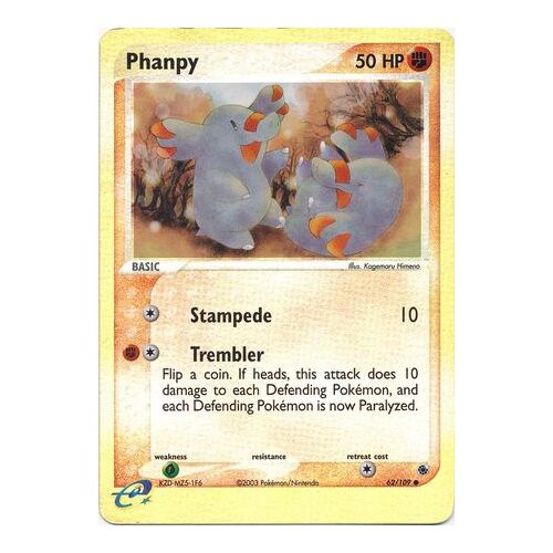 Phanpy 62/109 EX Ruby and Sapphire Reverse Holo Common Pokemon Card NEAR MINT TCG