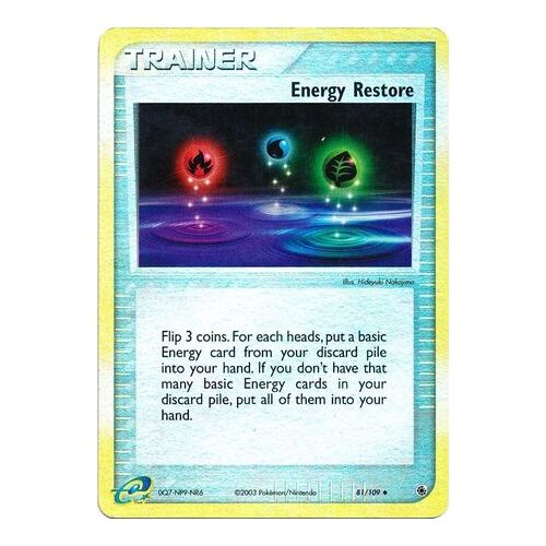 Energy Restore 81/109 EX Ruby and Sapphire Reverse Holo Uncommon Trainer Pokemon Card NEAR MINT TCG