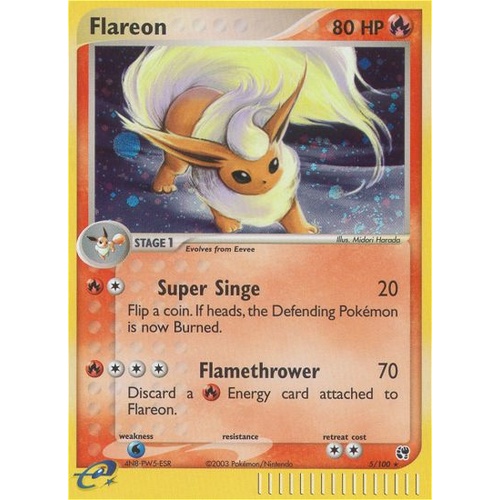 Flareon 5/100 EX Sandstorm Holo Rare Pokemon Card NEAR MINT TCG