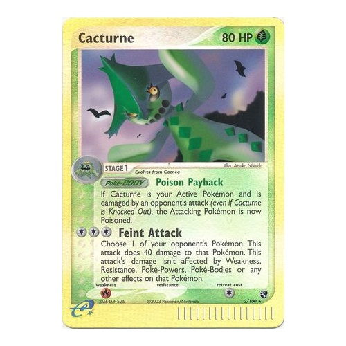 Cacturne 2/100 EX Sandstorm Reverse Holo Rare Pokemon Card NEAR MINT TCG
