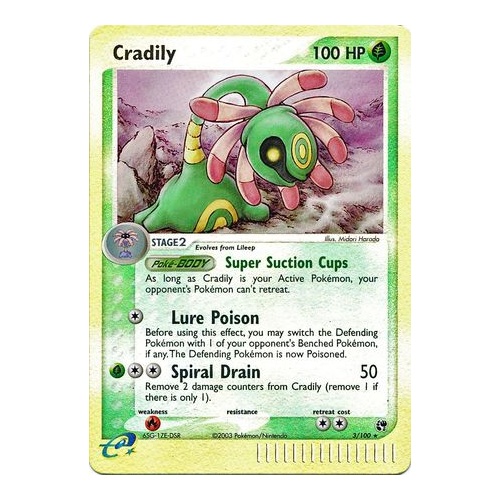 Cradily 3/100 EX Sandstorm Reverse Holo Rare Pokemon Card NEAR MINT TCG