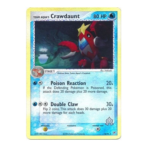 Team Aqua's Crawdaunt 14/95 EX Team Magma vs Team Aqua Reverse Holo Rare Pokemon Card NEAR MINT TCG