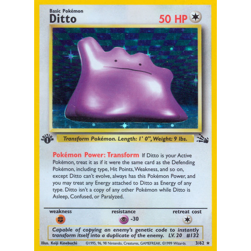 Ditto 3/62 Fossil Set 1st Edition Holo Rare Pokemon Card NEAR MINT TCG