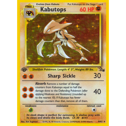 Kabutops 9/62 Fossil Set 1st Edition Holo Rare Pokemon Card NEAR MINT TCG
