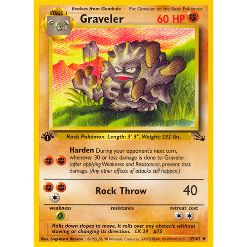 37/62 Uncommon 1st Edition new Fossil Pokemon Graveler
