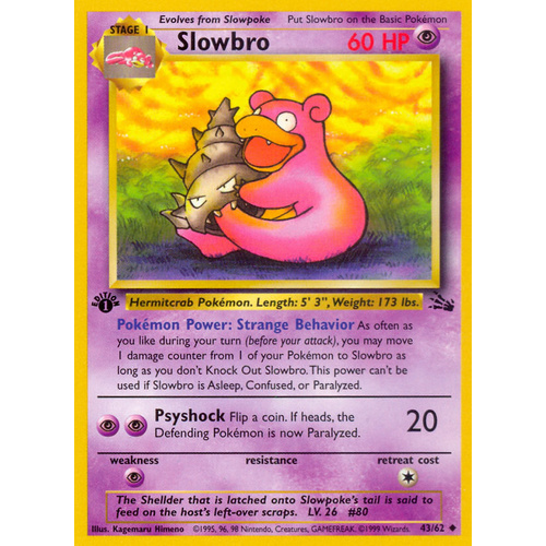 Slowbro 43/62 Fossil Set 1st Edition Uncommon Pokemon Card NEAR MINT TCG