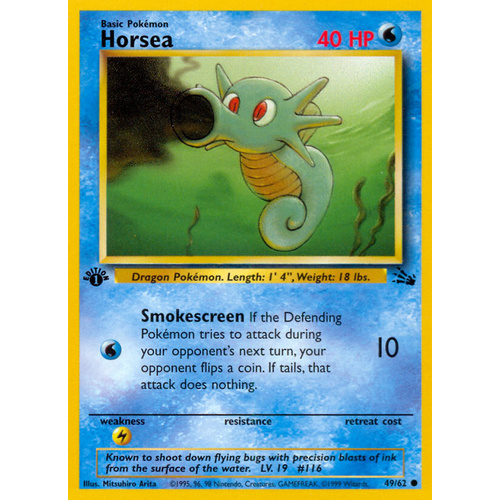Fossil Set Pokemon Card Near Mint Horsea 49/62 Mint 