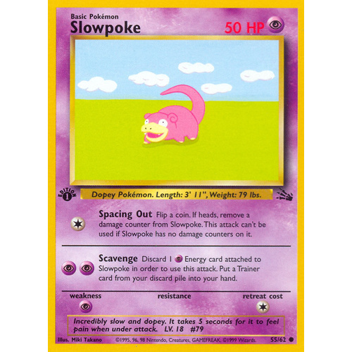 Slowpoke 55/62 Fossil Set 1st Edition Common Pokemon Card NEAR MINT TCG