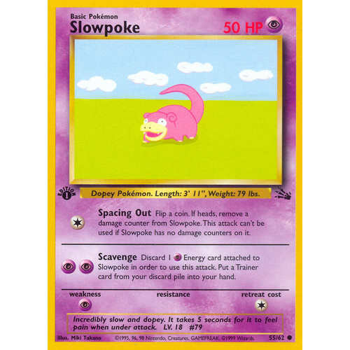 Slowpoke 55/62 Fossil Set 1st Edition Common Pokemon Card NEAR MINT TCG