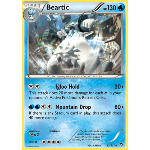 Beartic 22/111 XY Furious Fists Rare Pokemon Card NEAR MINT TCG