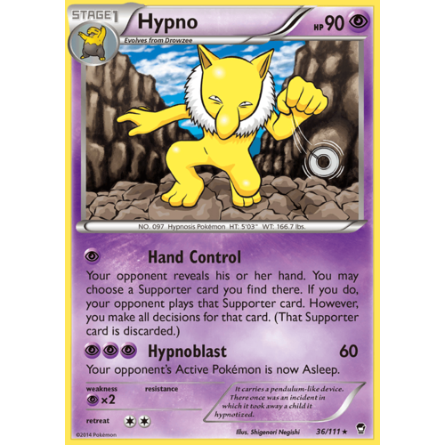 Hypno 36/111 XY Furious Fists Rare Pokemon Card NEAR MINT TCG