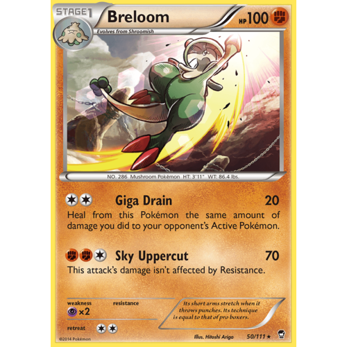 Breloom 50/111 XY Furious Fists Rare Pokemon Card NEAR MINT TCG