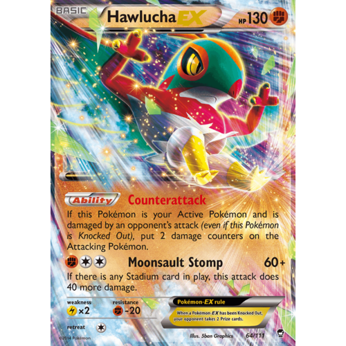 Hawlucha EX 64/111 XY Furious Fists Holo Ultra Rare Pokemon Card NEAR MINT TCG