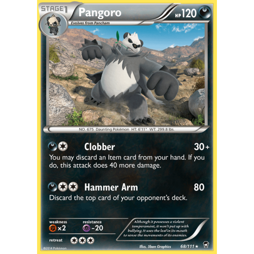Pangoro 68/111 XY Furious Fists Rare Pokemon Card NEAR MINT TCG