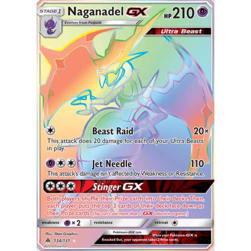 Naganadel GX 134/131 SM Forbidden Light Holo Full Art Hyper Rare Pokemon Card NEAR MINT TCG