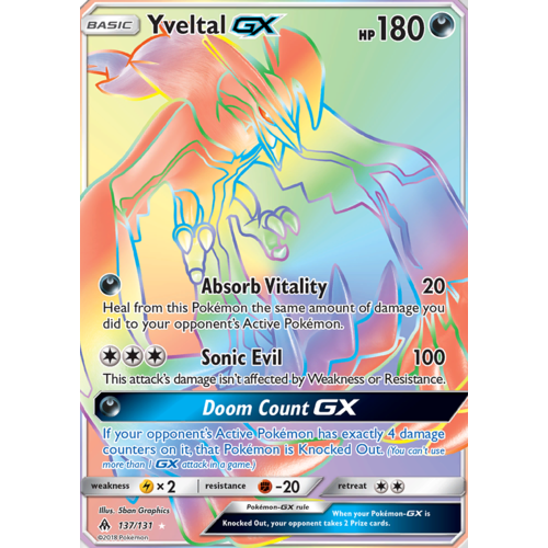 Yveltal GX 137/131 SM Forbidden Light Holo Full Art Hyper Rare Pokemon Card NEAR MINT TCG