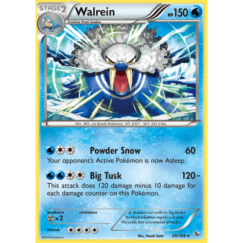 Walrein 26/106 XY Flashfire Rare Pokemon Card NEAR MINT TCG