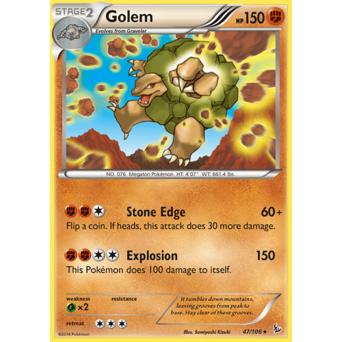 Golem 47/106 XY Flashfire Rare Pokemon Card NEAR MINT TCG