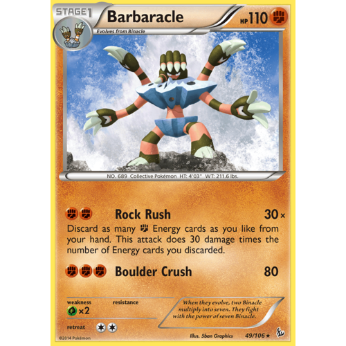 Barbaracle 49/106 XY Flashfire Rare Pokemon Card NEAR MINT TCG