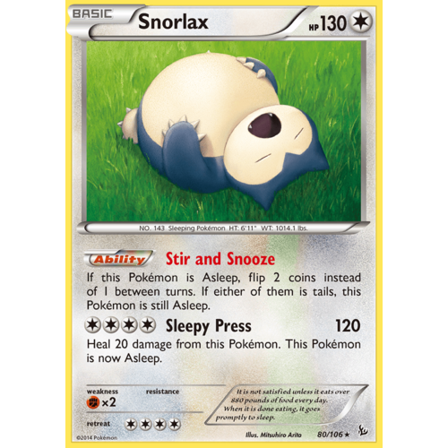 Snorlax 80/106 XY Flashfire Rare Pokemon Card NEAR MINT TCG