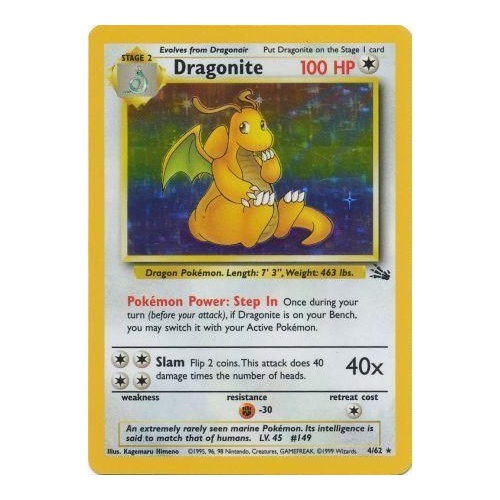 Dragonite 4/62 Fossil Set Unlimited Holo Rare Pokemon Card NEAR MINT TCG