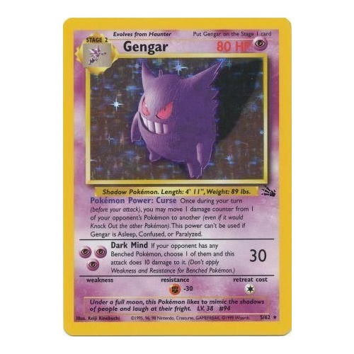 Gengar 5/62 Fossil Set Unlimited Holo Rare Pokemon Card NEAR MINT TCG