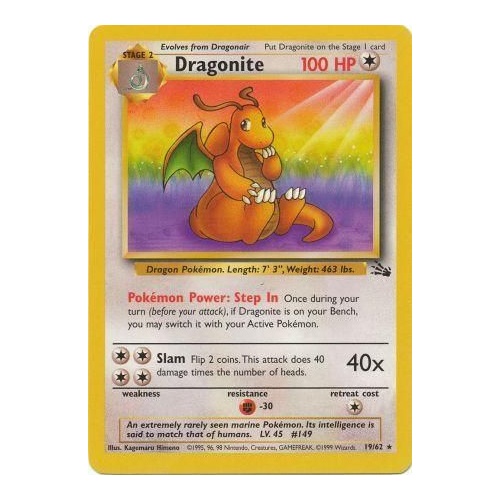 Dragonite 19/62 Fossil Set Unlimited Rare Pokemon Card NEAR MINT TCG